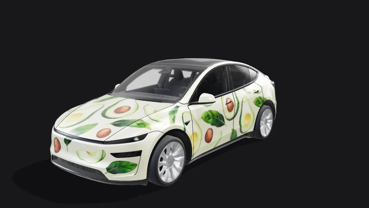 Model Y with an Avocado Green digital wrap