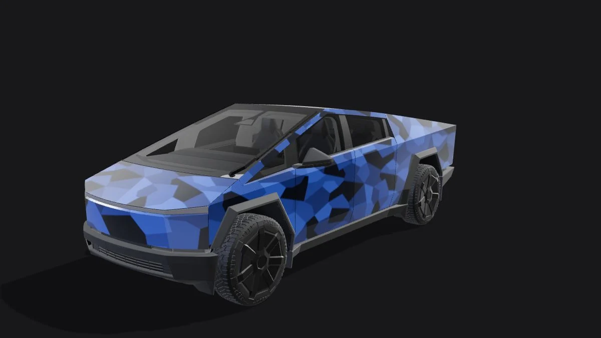 Cybertruck with a blue camouflage digital wrap