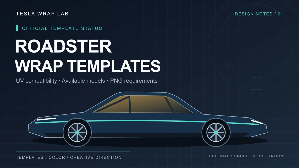Original Roadster-inspired concept illustration for the official wrap template status guide